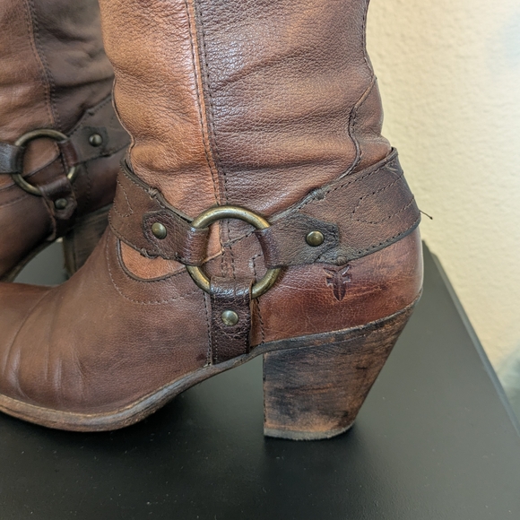 FRYE TAYLOR Brown Leather Harness Boots - 8 - Western, Cowboy - Picture 8 of 11